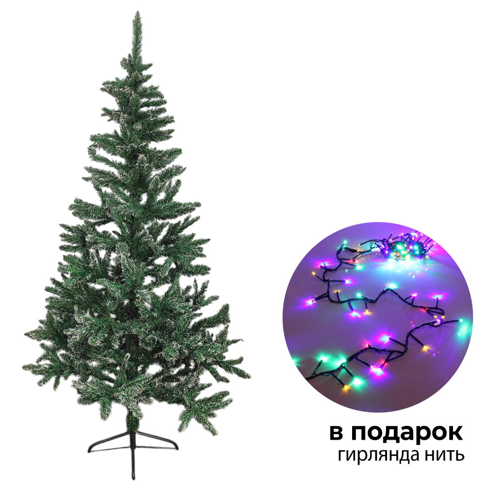 Ель искусственная 180 см 490 веток белый иней металл подст + гирлянда 125-016 Серпантин
