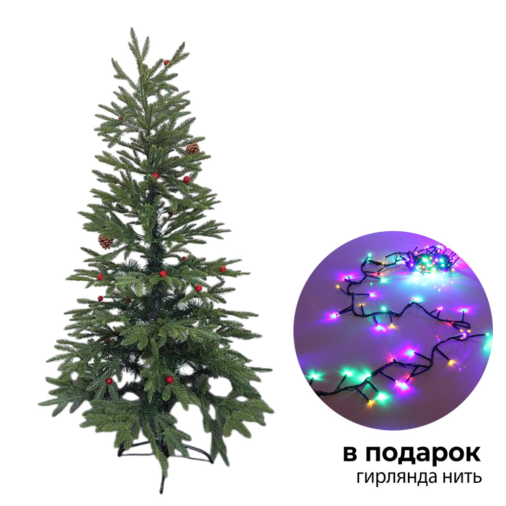 Ель искусственная 240 см литая +ПВХ ягоды шишки металл подставка + гирлянда 120-062 Fex