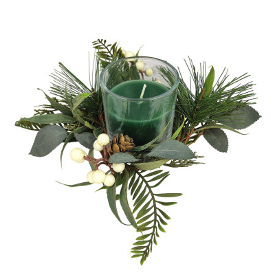 Свеча новогодняя в стакане 8 см декор зеленый NP-3096 Baizheng