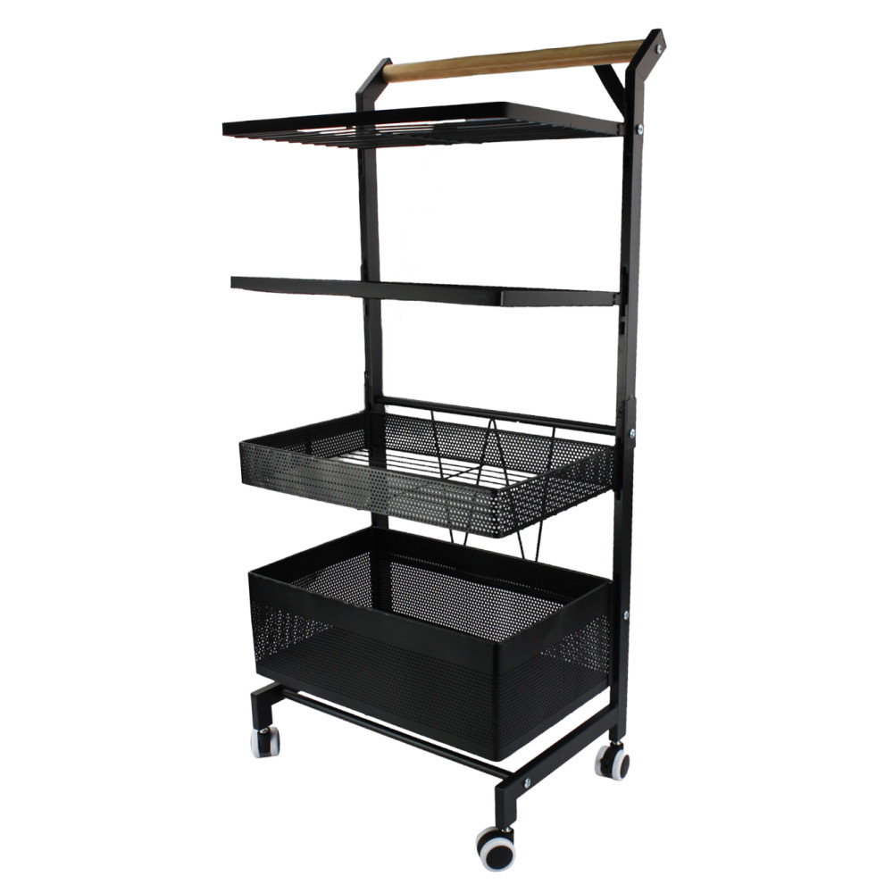 Этажерка металлическая 4-х ярусная 42х32х90 cm на колесах черный Baizheng
