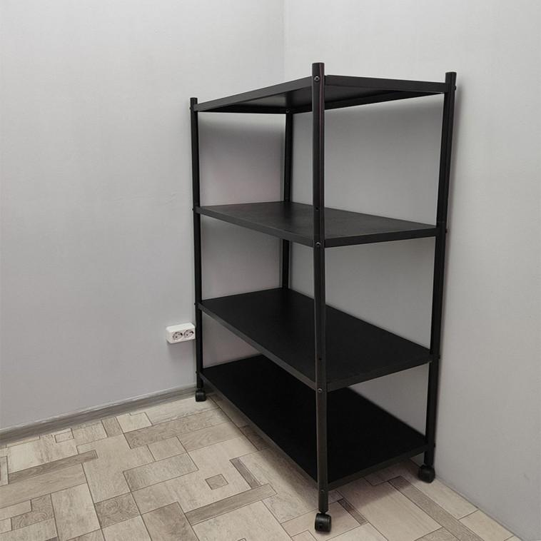 Фото Стелаж металлический 3-х ярусный 80х40х120 см на колесах черный Baizheng