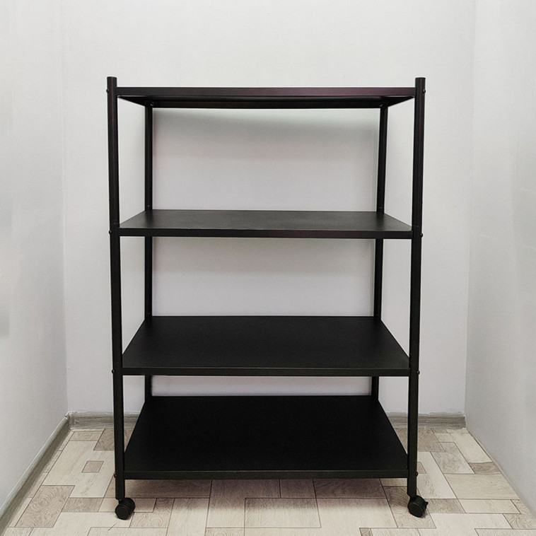 Cнимок Стелаж металлический 3-х ярусный 80х40х120 см на колесах черный Baizheng