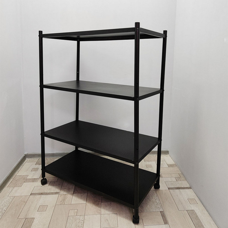 Рисунок Стелаж металлический 3-х ярусный 80х40х120 см на колесах черный Baizheng