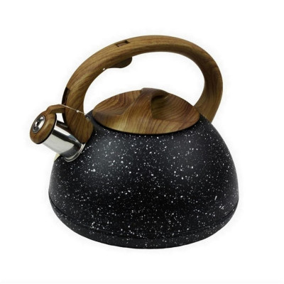 Чайник нержавеющая сталь 3 л со свистком черный мрамор Baizheng