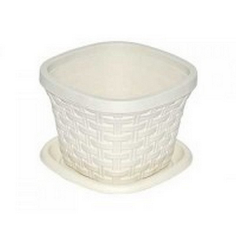 Кашпо пластиковое  4,6 л квадрат поддон слоновая кость Ротанг Violet