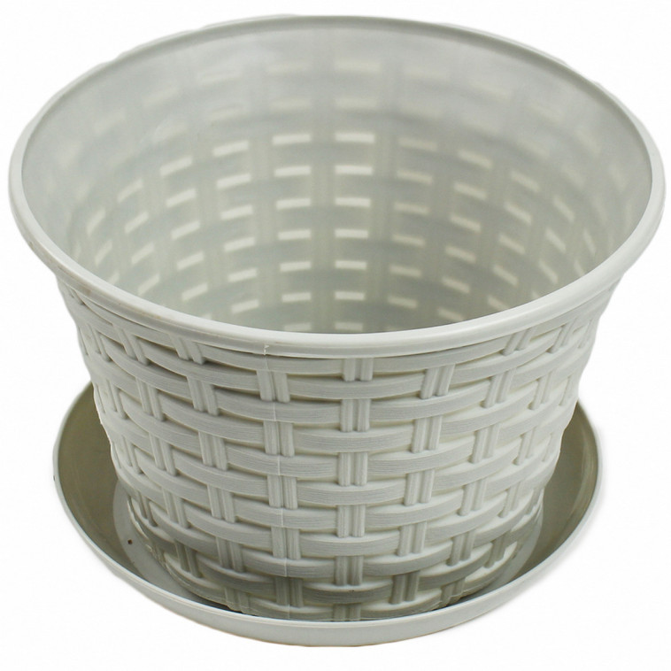 Кашпо пластиковое  2,1 л поддон светло-серый Ротанг Violet