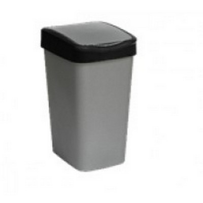 Ведро пластиковое для мусора 10 л с подвижной крышкой серый металлик черный Tandem Violet