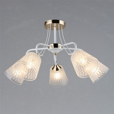 Люстра 5 плафонов 61*33 см Е27 60Вт 20м2 плафон стекло белый золото Baizheng