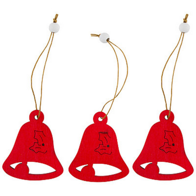 Набор елочных игрушек 3 шт 7х6 см красный Колокол Волшебная страна