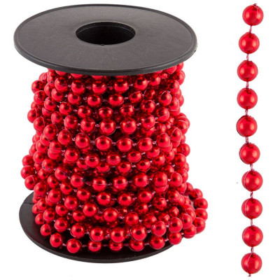 Бусы пластиковые на елку 5 м d-6 мм красный Клубок Волшебная страна