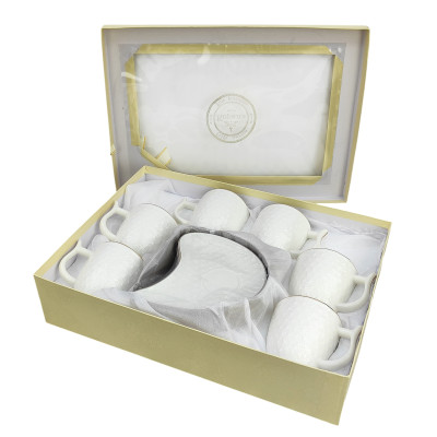 Набор фарфоровый чайный 12 предметов 250 мл под упак бело-золотой Снежная королева Коралл