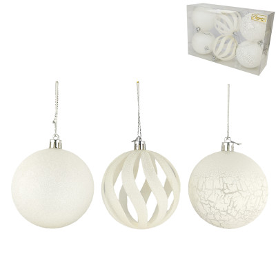 Набор пластиковых шаров d-8 см 6 шт белый Снежное сияние Серпантин