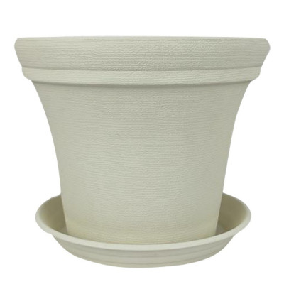 Горшок пластиковый 1,5 л 14,5*13,5*12 см с поддоном молочный Baizheng