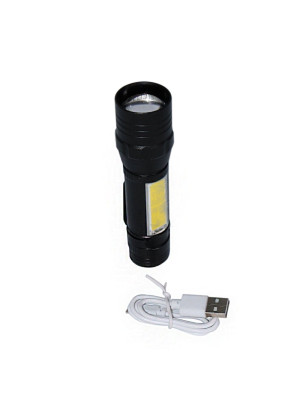 Фонарь ручной  led 3 Вт 12х3 см аккумуляторный 4 режима usb шнур черный Baizheng