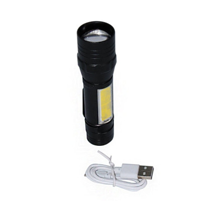 Фонарь ручной  led 3 Вт 12х3 см аккумуляторный 4 режима usb шнур черный Baizheng