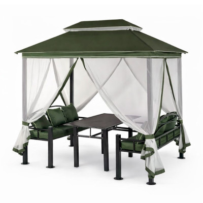 Беседка-шатер садовый 2540*1700*2450 мм стол 2 скамейки зеленый Уют 1компл 3кор Удачная мебель