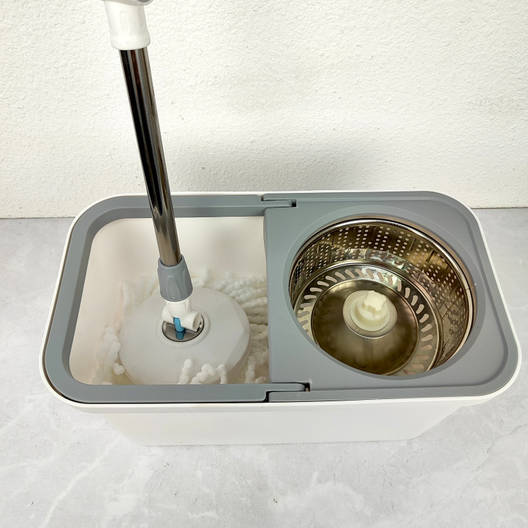 Фотография Набор ведро пластиковое с отжимом 12 л + швабра металл вращение 360° под упак Baizheng