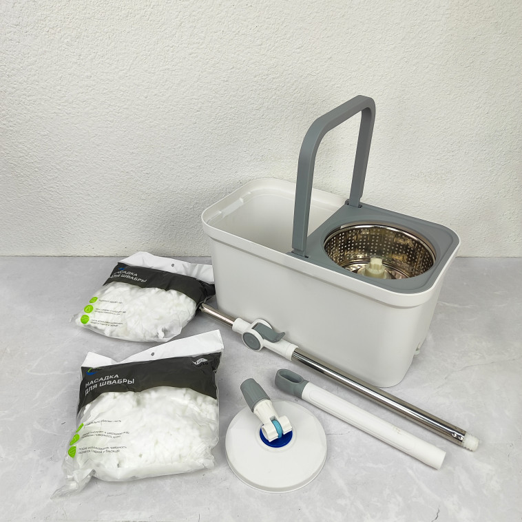 Фото №1 Набор ведро пластиковое с отжимом 12 л + швабра металл вращение 360° под упак Baizheng