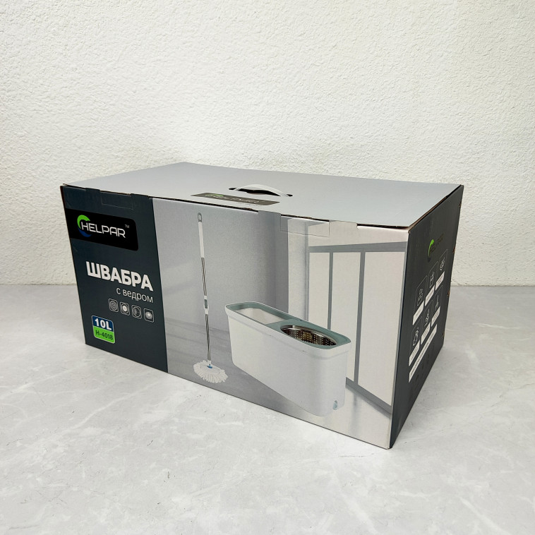 Мини фото №2 Набор ведро пластиковое с отжимом 12 л + швабра металл вращение 360° под упак Baizheng