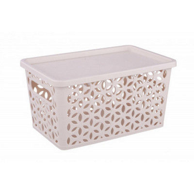 Корзина пластиковая  8 л 290х190х150 мм с крышкой бежевый Мираж Альтернатива