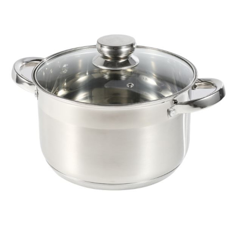 Кастрюля нержавеющая сталь 4,8 л 22 см стеклянная крышка индукция Vicalina