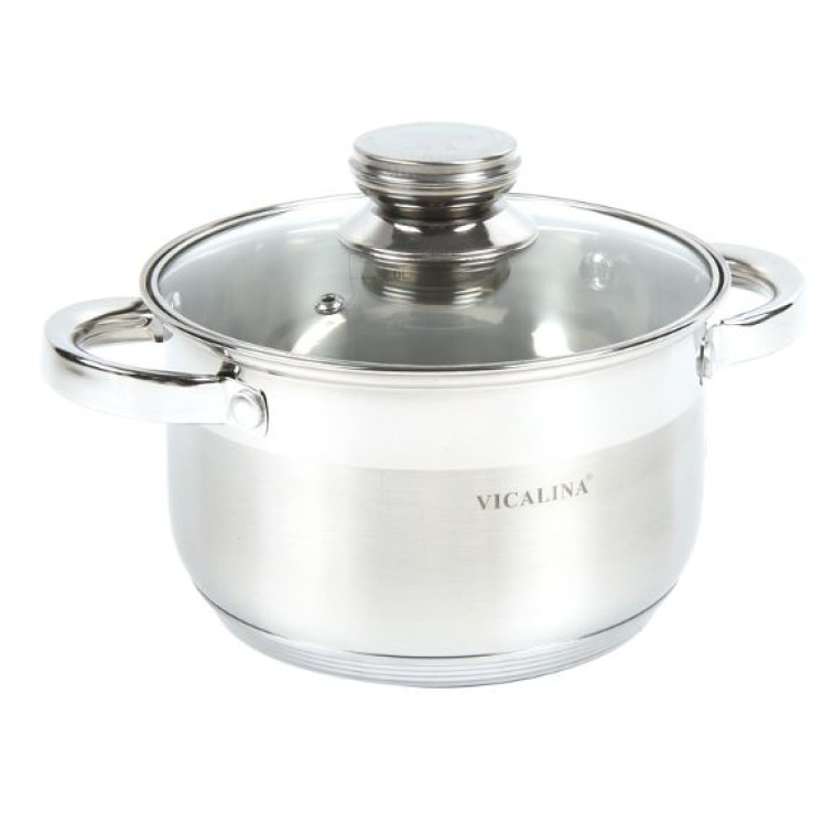 Кастрюля нерж сталь  2,7 л 18 см стеклянная крышка индукция Vicalina