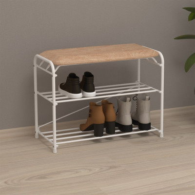 Подставка металлическая для обуви 3-х ярусная 65х30х48 см сиденье белый Альфа 23 ЗМИ Подставка металлическая для обуви 3-х ярусная 65х30х48 см сиденье белый Альфа 23 ЗМИ