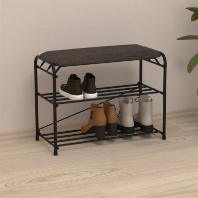 Подставка металлическая для обуви 3-х ярусная 65х30х48 см сиденье черный Альфа 23 ЗМИ Подставка металлическая для обуви 3-х ярусная 65х30х48 см сиденье черный Альфа 23 ЗМИ