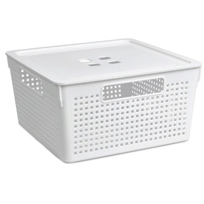 Корзина пластиковая 11 л 290х290х151 мм с крышкой белый Лофт Violet