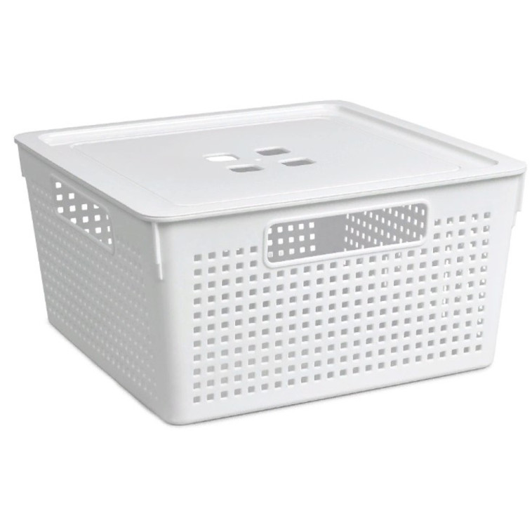Корзина пластиковая 11 л 290х290х151 мм с крышкой белый Лофт Violet