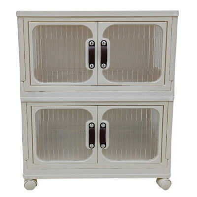 Шкаф пластиковый 2 секции 530*325*675 мм колеса прозрачно слон кость BZ-8869-3-2 Baizheng