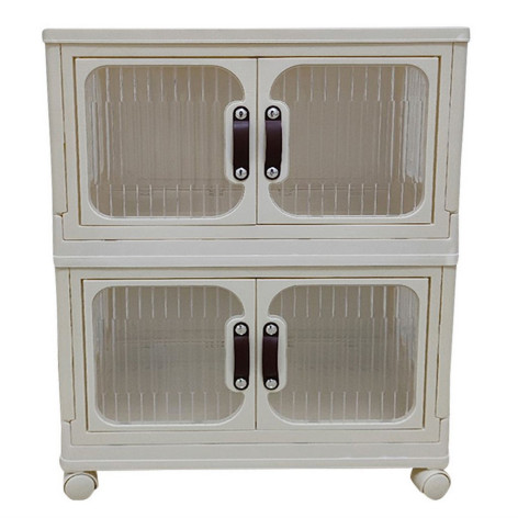 Шкаф пластиковый 2 секции 530*325*675 мм колеса прозрачно слон кость BZ-8869-3-2 Baizheng