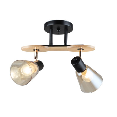 Светильник спот 2 плафона 42,5*24,5*27 см Е14 60Вт 9м2 плафон стекло черный-дерево Baizheng