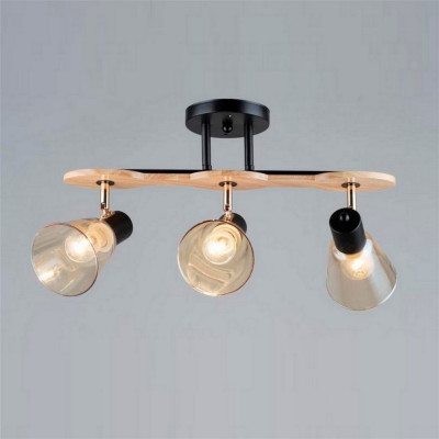 Светильник спот 3 плафона 58,5*24,5*27 см Е14 60Вт 12м2 плафон стекло черный-дерево Baizheng
