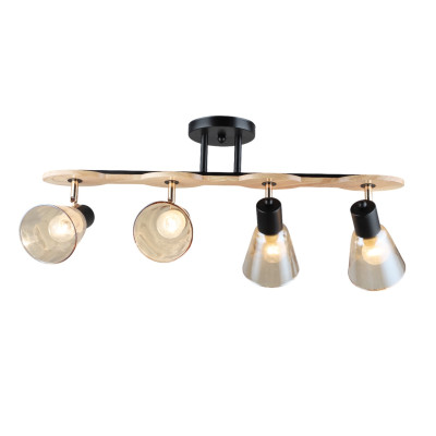 Светильник спот 4 плафона 75,5*24,5*27 см Е14 60Вт 16м2 плафон стекло черный-дерево Baizheng