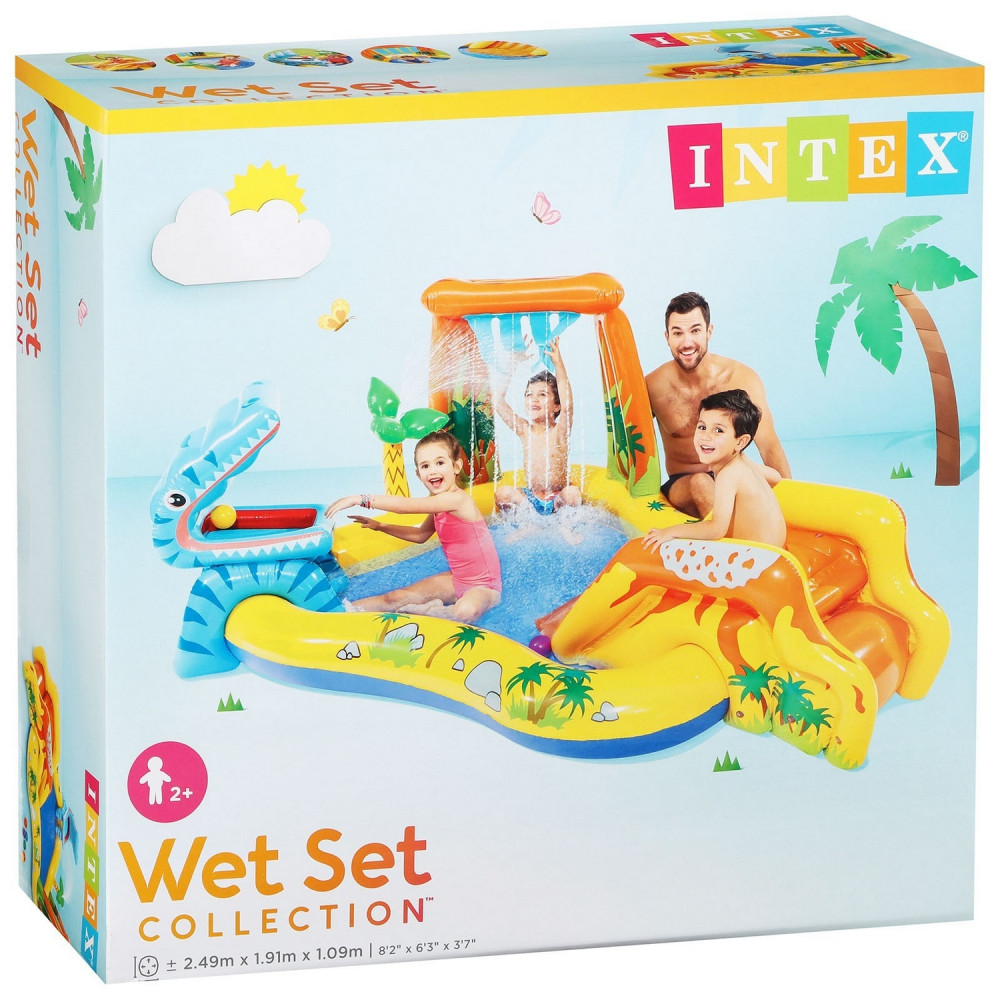 Надувной игровой центр Intex «Динозавр» 249×191×109 см, 310 л, с горкой и фонтаном, от 3 лет