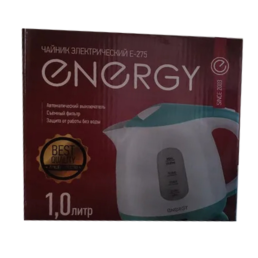 Чайник пластиковый электрический 1 л 1,1 кВт бело-бирюзовый Е-275 Energy