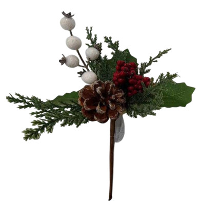 Ветка декоративная 17 см  шишки ягоды NP-2653 Baizheng