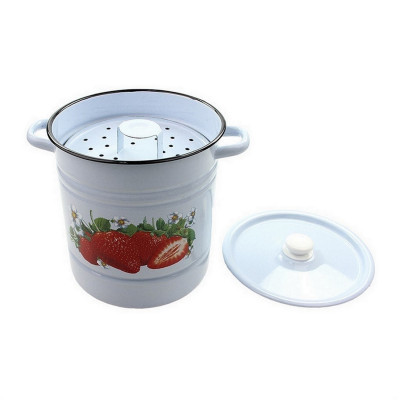 Мантоварка эмалированная 12 л 4 вставки пласт кнопка серо-голубой Клубника садовая Стальэмаль