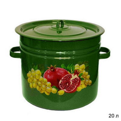 Бак эмалированный 20 л крышка петля зеленый рябчик Гранат Стальэмаль