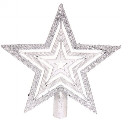 Верхушка пластиковая на елку Звезда 20 см серебро Серпантин