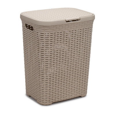 Корзина пластиковая для белья 40 л 370*295*480 мм с крышкой латте Ротанг Виолет