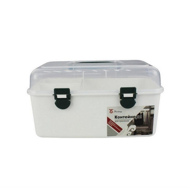 Органайзер пластиковый  260х160х140 мм для мелочей с крышкой на защелках белый Baizheng