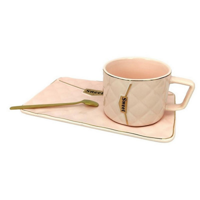 Набор фарфоровый чайный 3 пр 200 мл ложка пудра 6154 Коралл