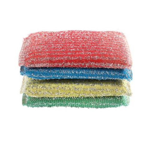 Губка поролоновая с металлизированной нитью для посуды 4 шт 9х13 см микс Baizheng