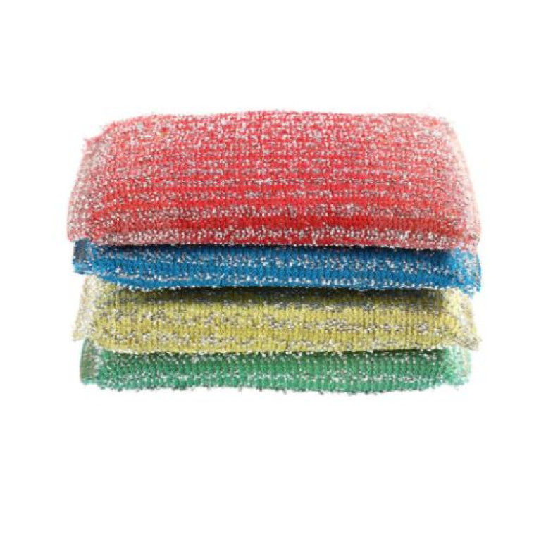 Губка поролоновая с металлизированной нитью для посуды 4 шт 9х13 см микс Baizheng