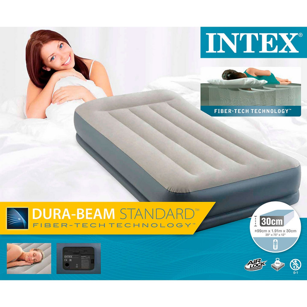 Матрас надувной 191*99*30 см встроенный насос Intex