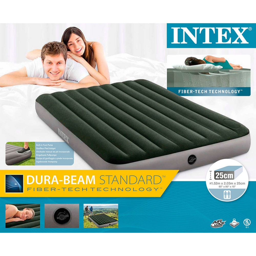 Матрас надувной 152*203*22 см встроенный ножной насос Intex