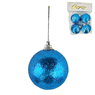 Набор пластиковых шаров d-5 см 4 шт синий Посыпка из блесток Серпантин
