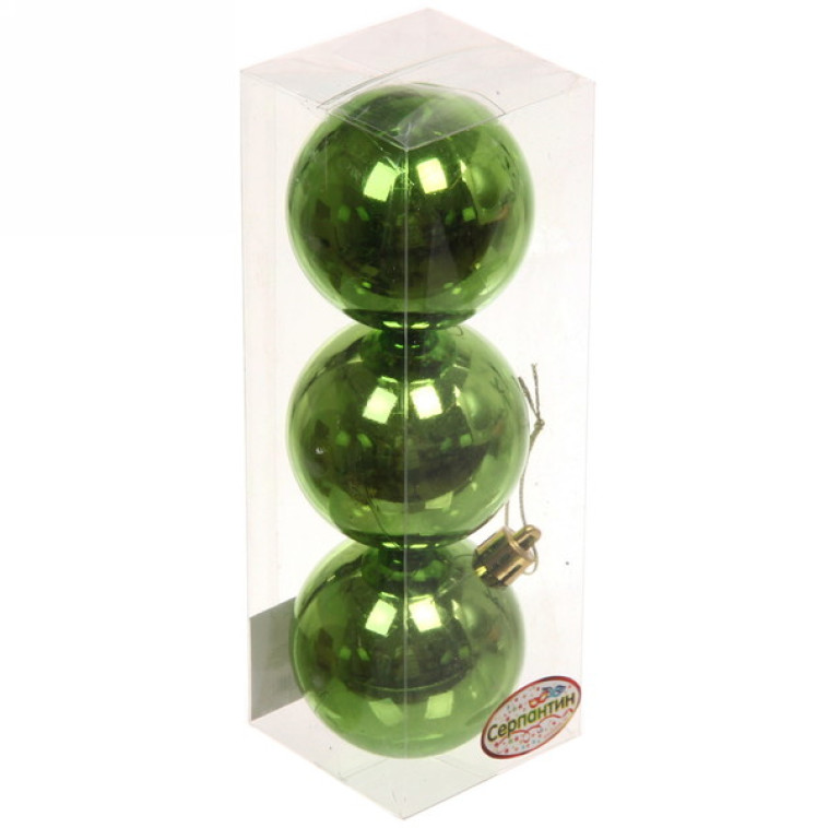 Набор пластиковых шаров d-6 см 3 шт салатовый Глянец Серпантин